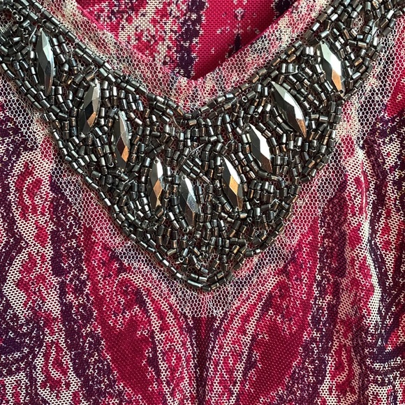 Reba, paisley maxi dress with beaded neckline, Sz L. - Picture 3 of 9